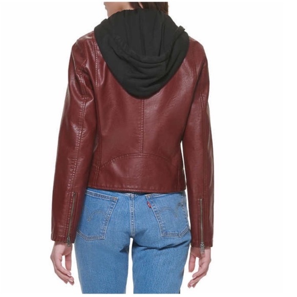 NWT Levi's Ladies Faux Leather Moto Hooded Jacket RED - size XXL - Picture 4 of 5